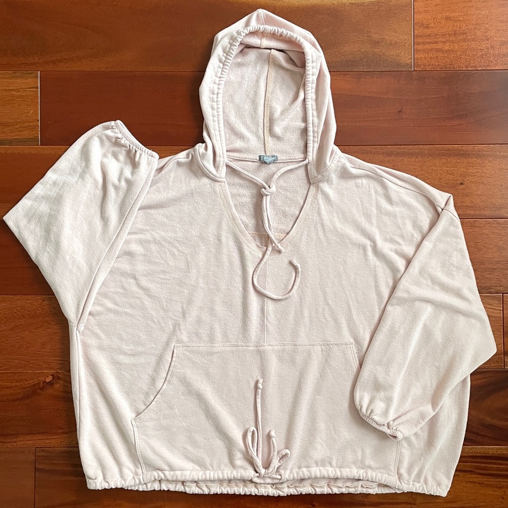 Aerie Oversized Super Baggy Cropped Sweater Hoodie Petal Pink Drawstring Small